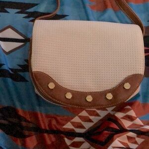 Crossbody bag white with brown trim